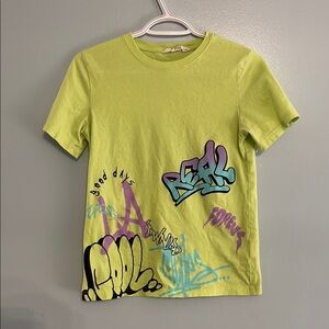4/$20 H&M Lime Green Kids Graphic, graffiti Tee, size 10-12